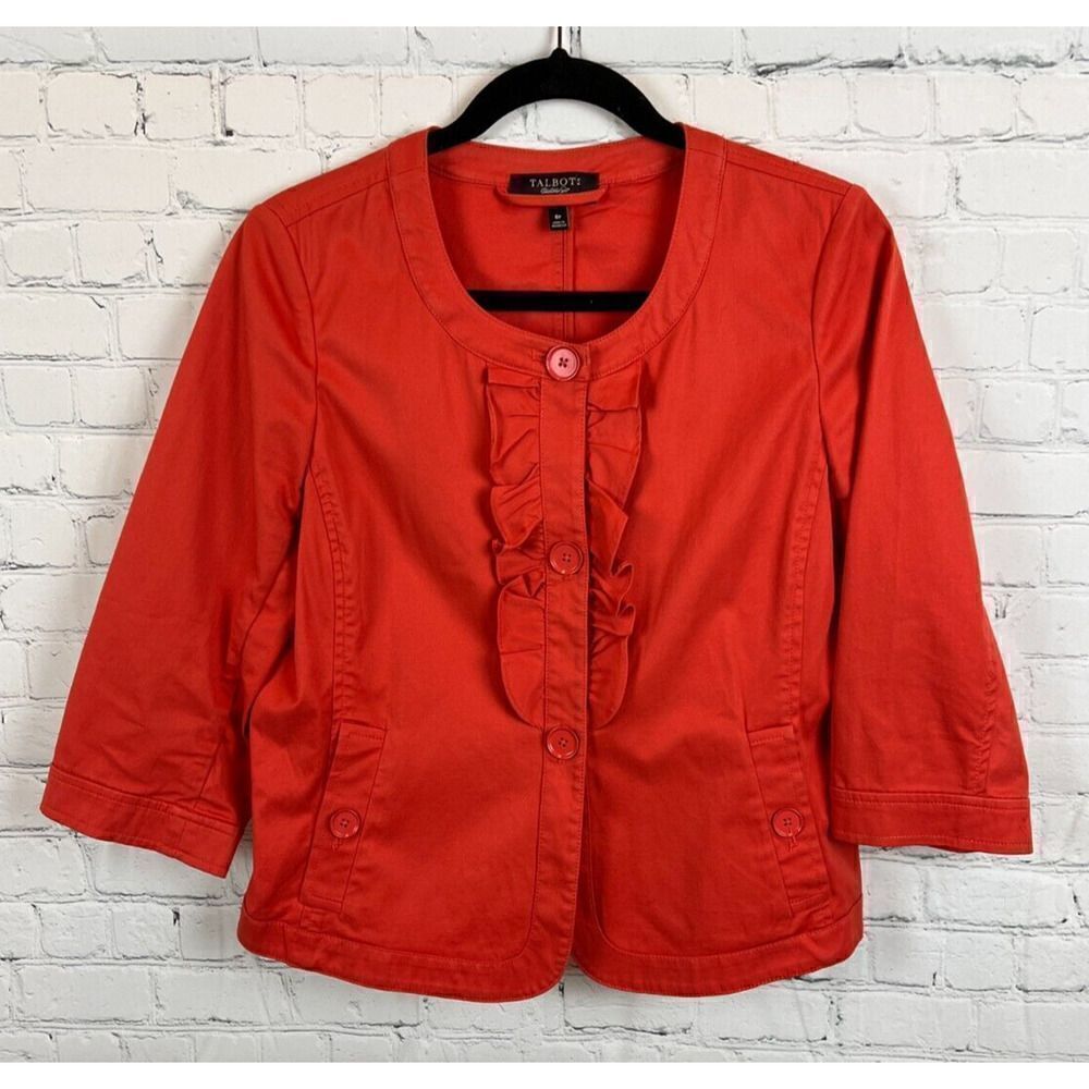TALBOTS Petites red terracotta cotton spandex stretch jacket cardigan unlined 8P